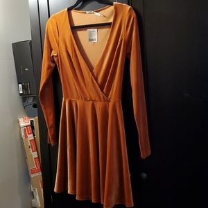 Salmon pink velvet mini dress